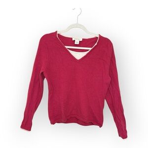 Peck & Peck Pink 100% Cashmere Sweater WhiteTrim V-Neck Y2K Preppy Revival Large